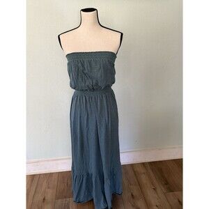 Daily Practice by Anthropologie Flounced Strapless Maxi Dress Size L deep teal